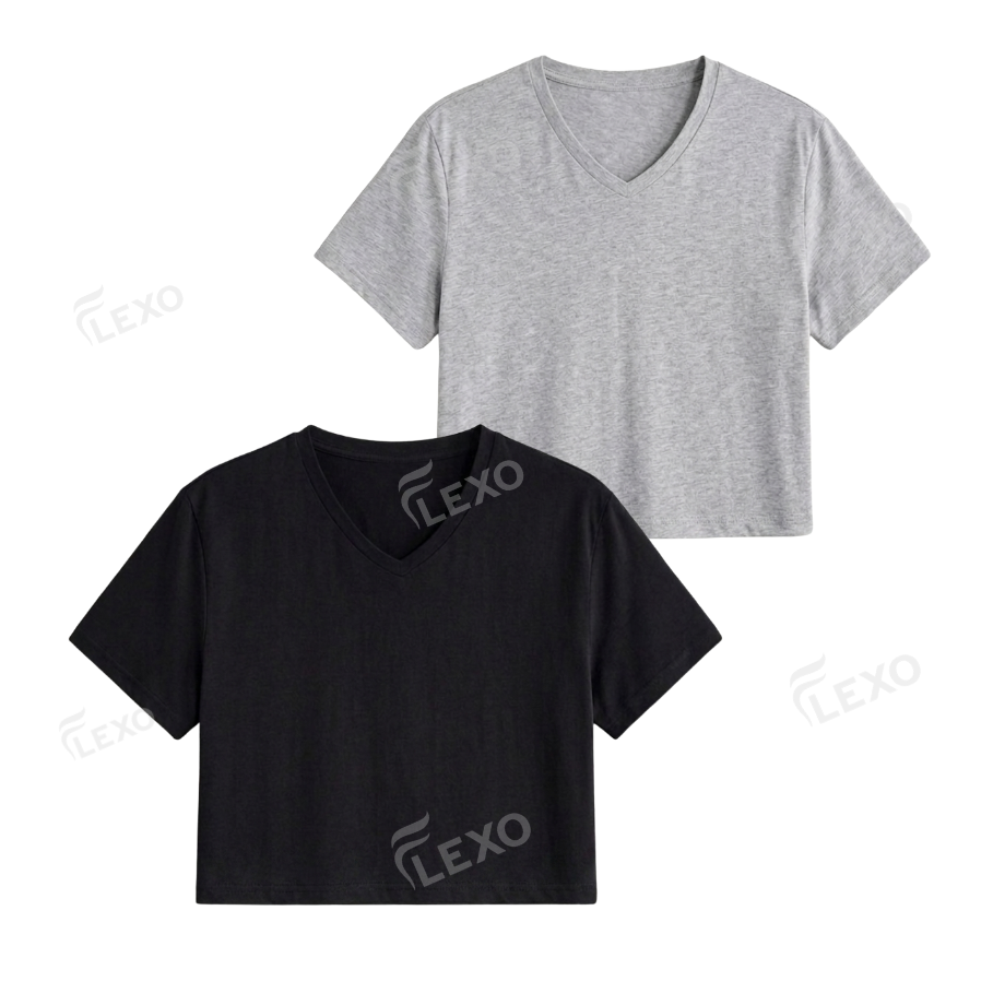 Pack Of 2 Crop V-Neck T-Shirt