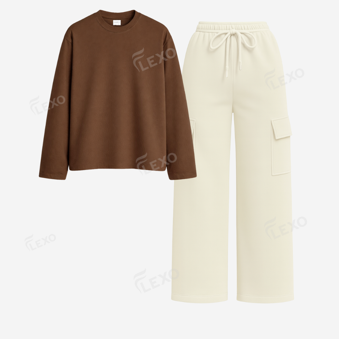 Cream Cargo With Full Sleeves T-Shirt