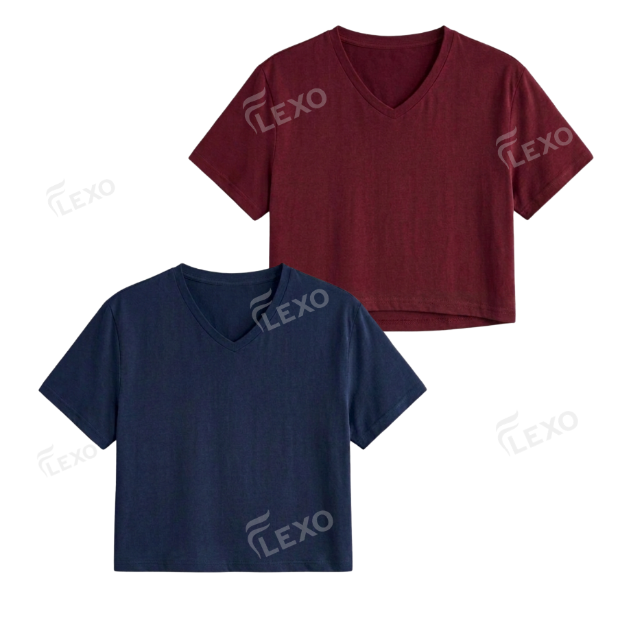 Pack Of 2 Crop V-Neck T-Shirt