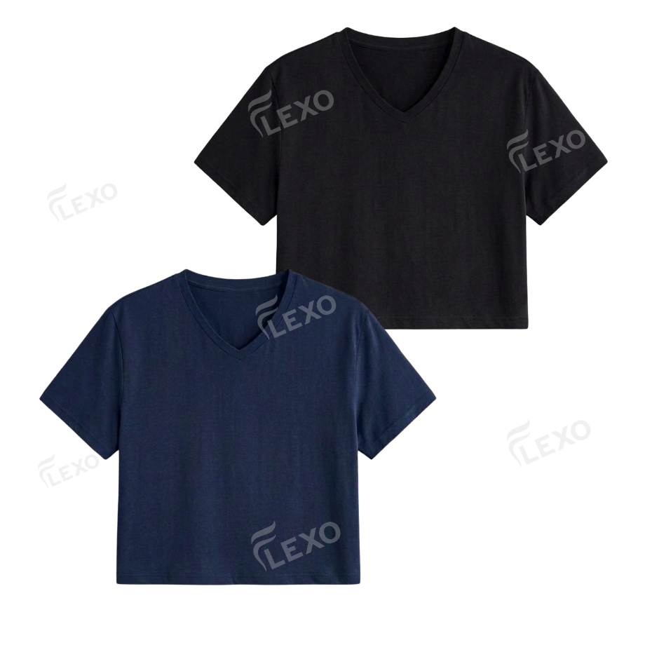 Pack Of 2 Crop V-Neck T-Shirt Secondary image