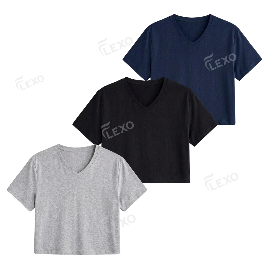 Pack Of 3 Crop V-Neck T-Shirt Secondary image