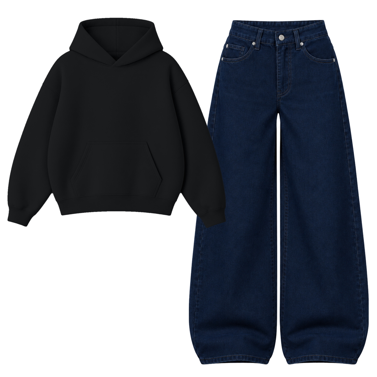 Dark blue Baggy Jeans With Oversized Hoodie