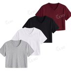 Pack Of 4 Crop V-Neck T-Shirt