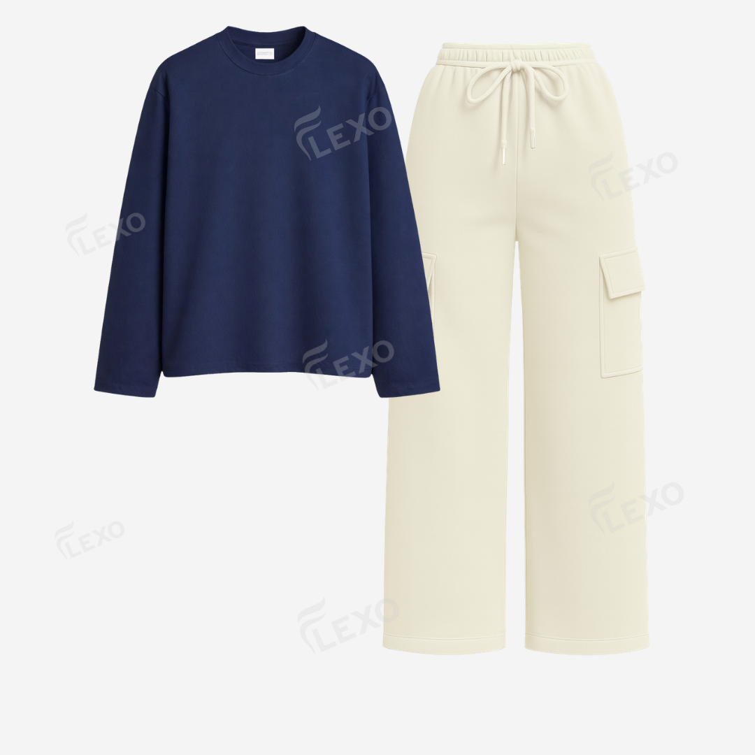 Cream Cargo With Full Sleeves T-Shirt