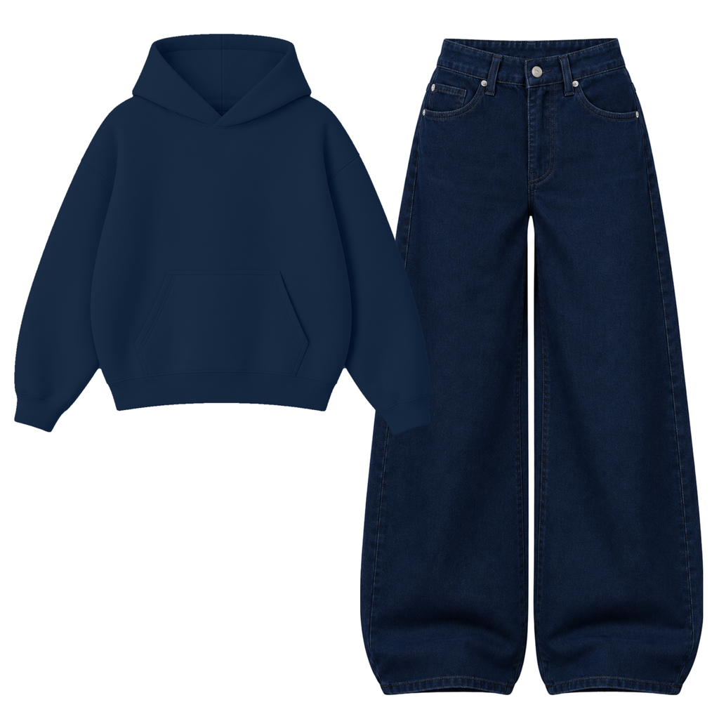 Dark blue Baggy Jeans With Oversized Hoodie