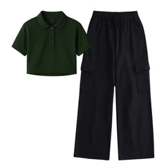 Dark Green Crop Polo with Black Cargo