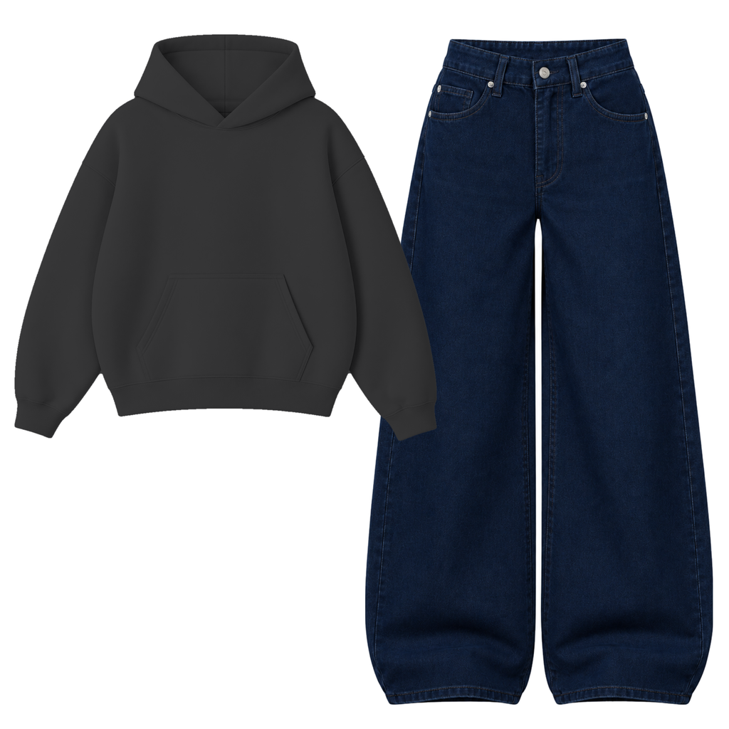 Dark blue Baggy Jeans With Oversized Hoodie