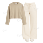 Cream Flapper With Crop Full Sleeves T-Shirt