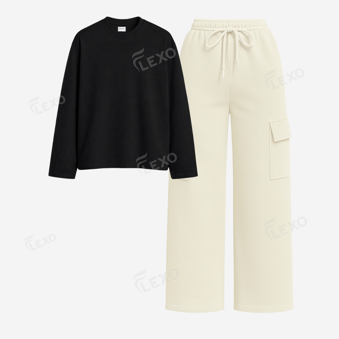 Cream Cargo With Full Sleeves T-Shirt