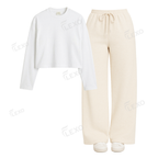 Cream Flapper With Crop Full Sleeves T-Shirt