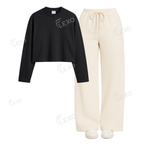 Cream Flapper With Crop Full Sleeves T-Shirt