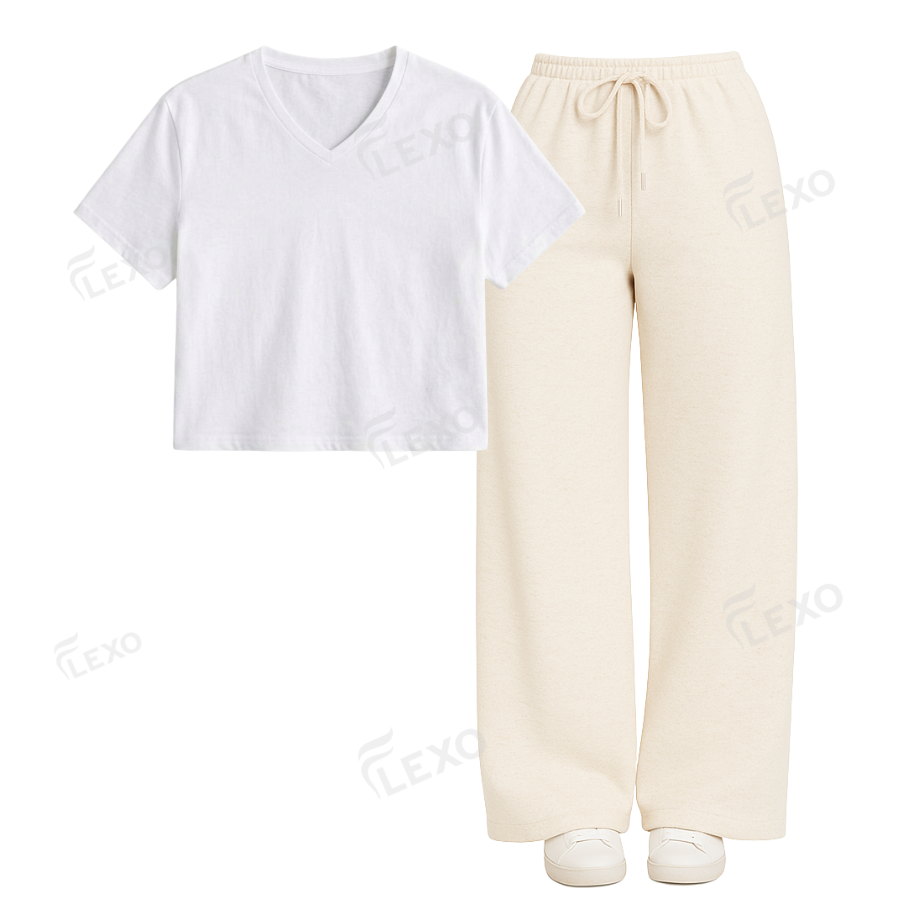 Cream Flapper With Crop V-Neck T-Shirt
