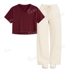 Cream Flapper With Crop V-Neck T-Shirt