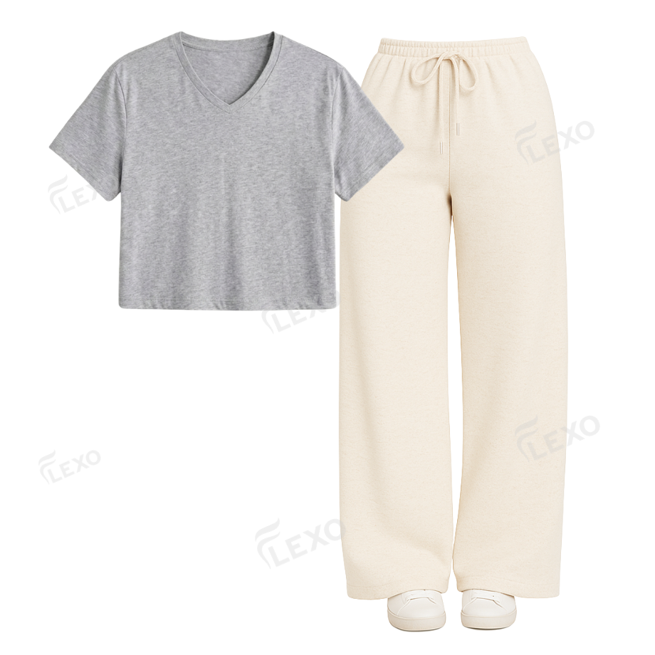 Cream Flapper With Crop V-Neck T-Shirt