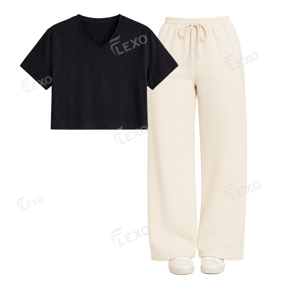 Cream Flapper With Crop V-Neck T-Shirt