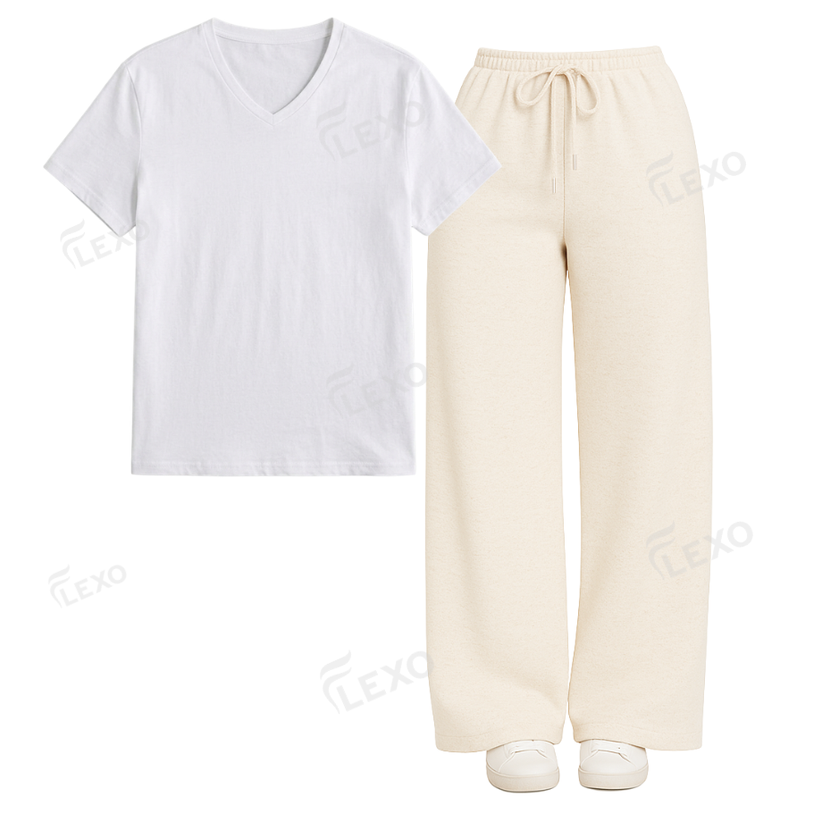 Cream Flapper With V-Neck T-Shirt