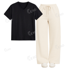 Cream Flapper With V-Neck T-Shirt