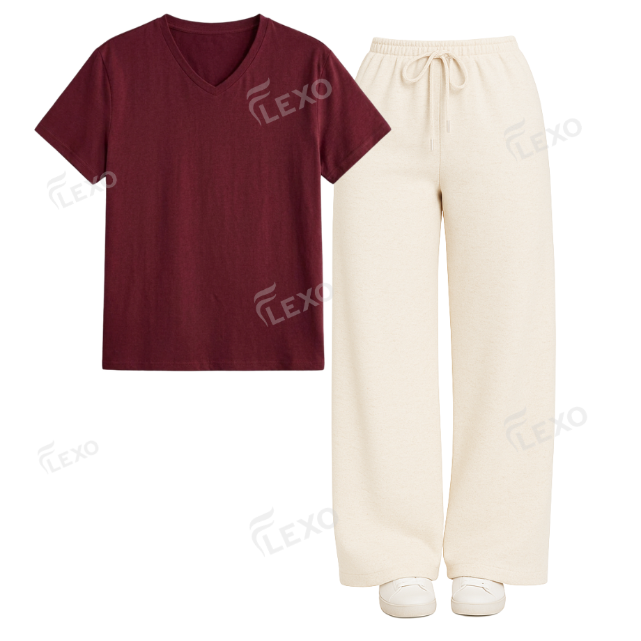 Cream Flapper With V-Neck T-Shirt
