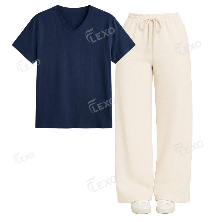 Cream Flapper With V-Neck T-Shirt
