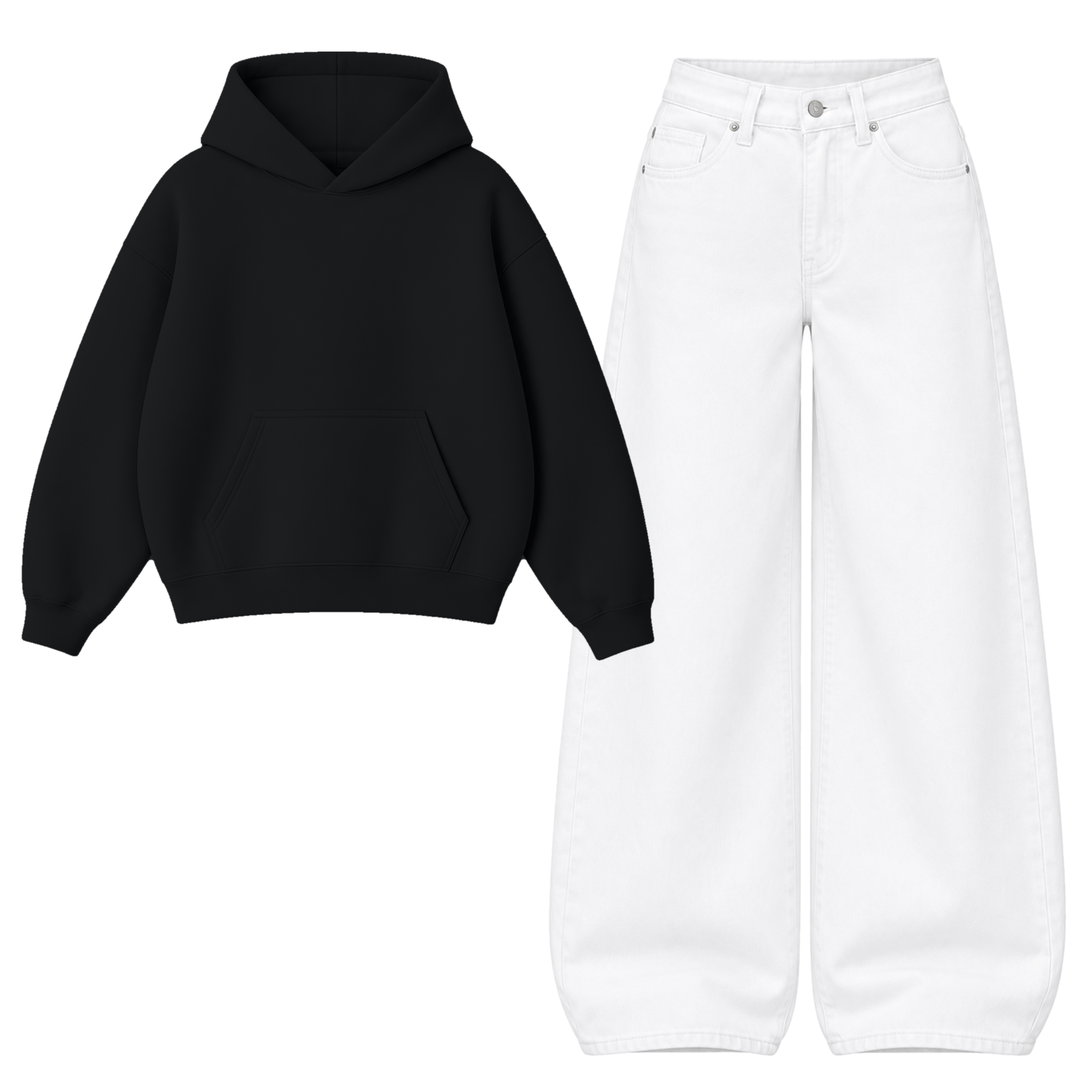 White Baggy Jeans With Oversized Hoodie Secondary image