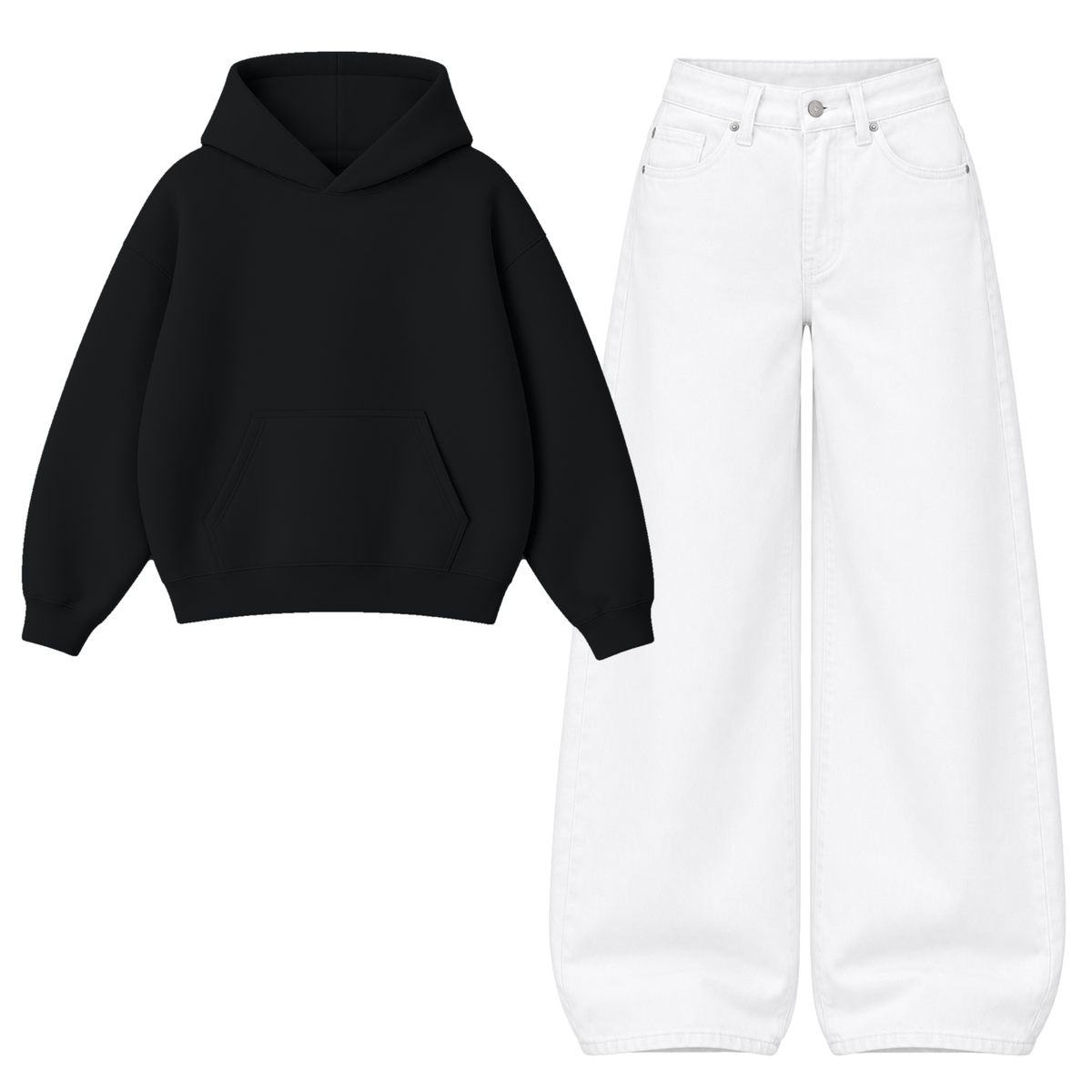 White Baggy Jeans With Oversized Hoodie