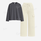 Cream Cargo With Full Sleeves T-Shirt