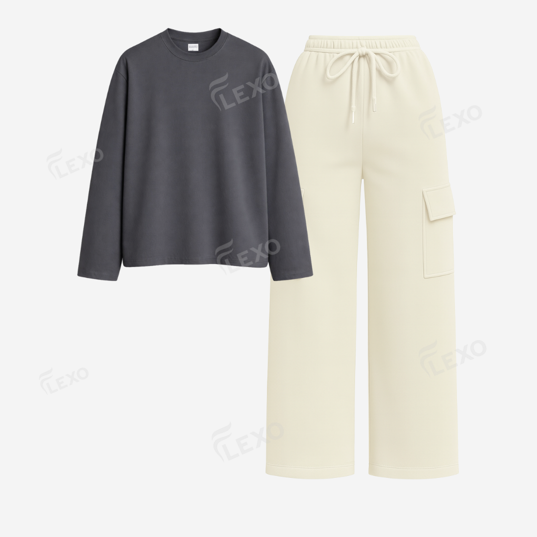 Cream Cargo With Full Sleeves T-Shirt