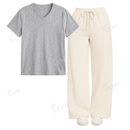 Cream Flapper With V-Neck T-Shirt