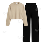 Black Cargo With Crop Full Sleeves T-Shirt