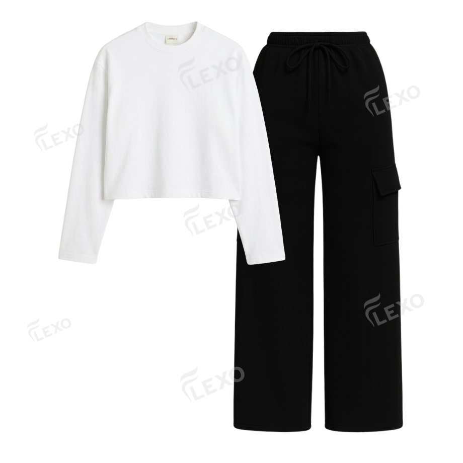 Black Cargo With Crop Full Sleeves T-Shirt