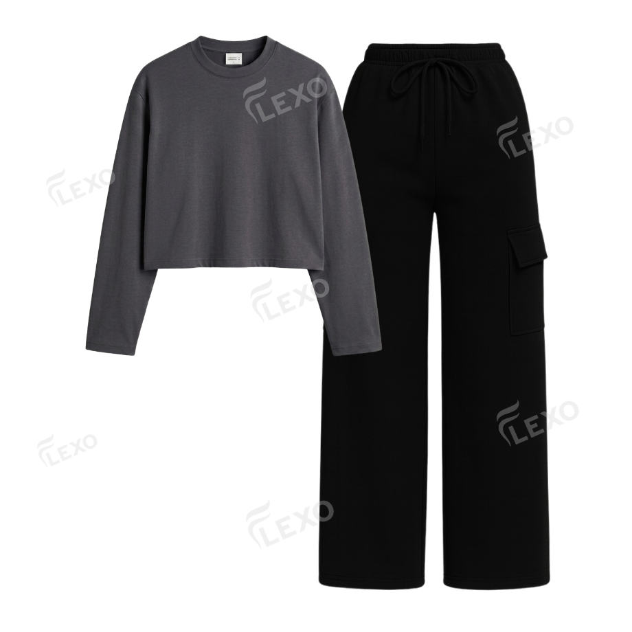 Black Cargo With Crop Full Sleeves T-Shirt
