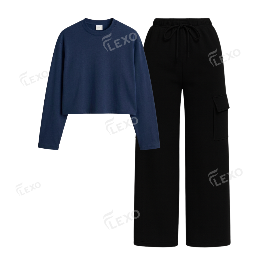 Black Cargo With Crop Full Sleeves T-Shirt