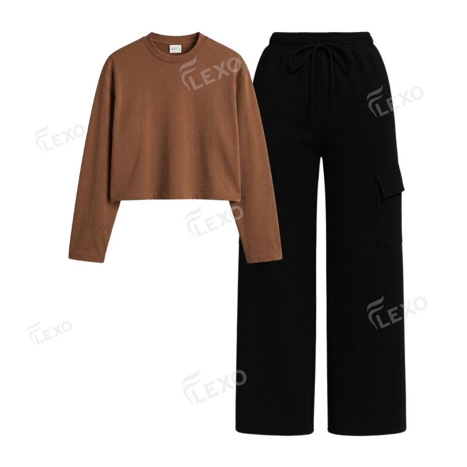 Black Cargo With Crop Full Sleeves T-Shirt Main image