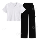 Black Cargo With Crop V-Neck T-Shirt