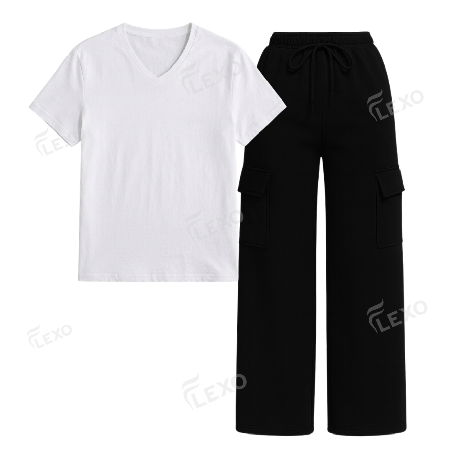 Black Cargo With V-Neck T-Shirt