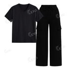 Black Cargo With V-Neck T-Shirt