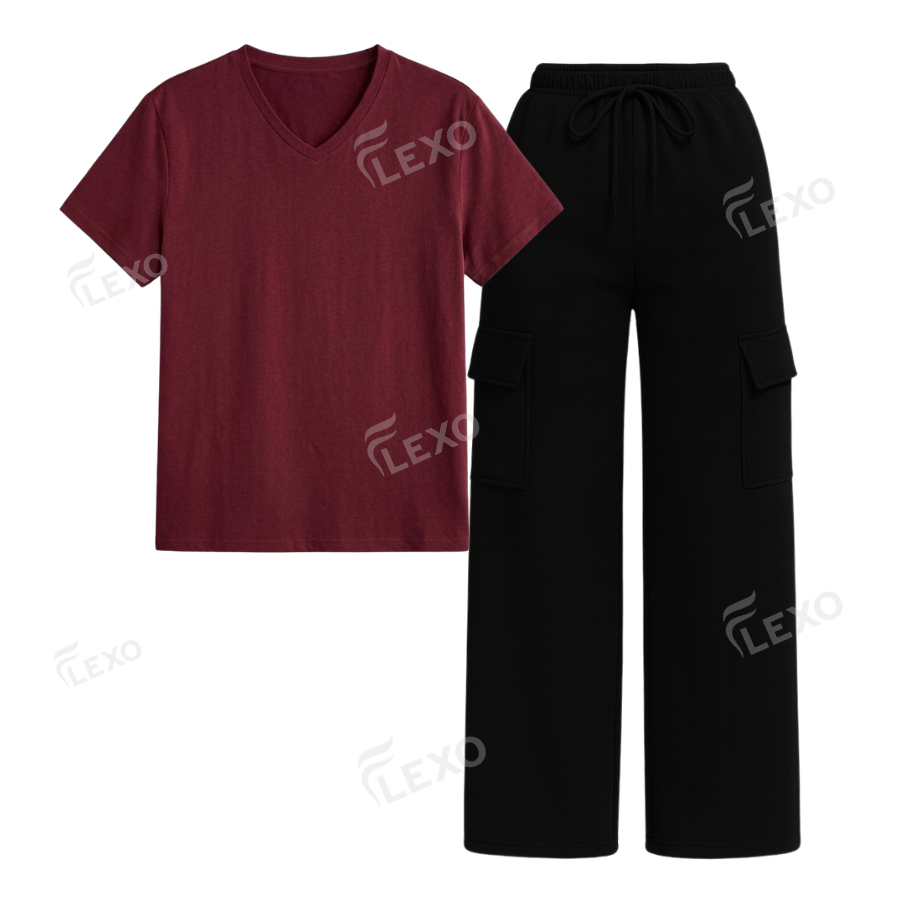 Black Cargo With V-Neck T-Shirt