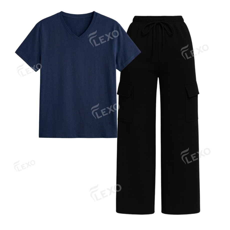 Black Cargo With V-Neck T-Shirt