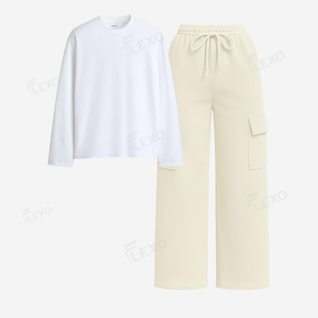 Cream Cargo With Full Sleeves T-Shirt