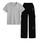 Black Cargo With V-Neck T-Shirt