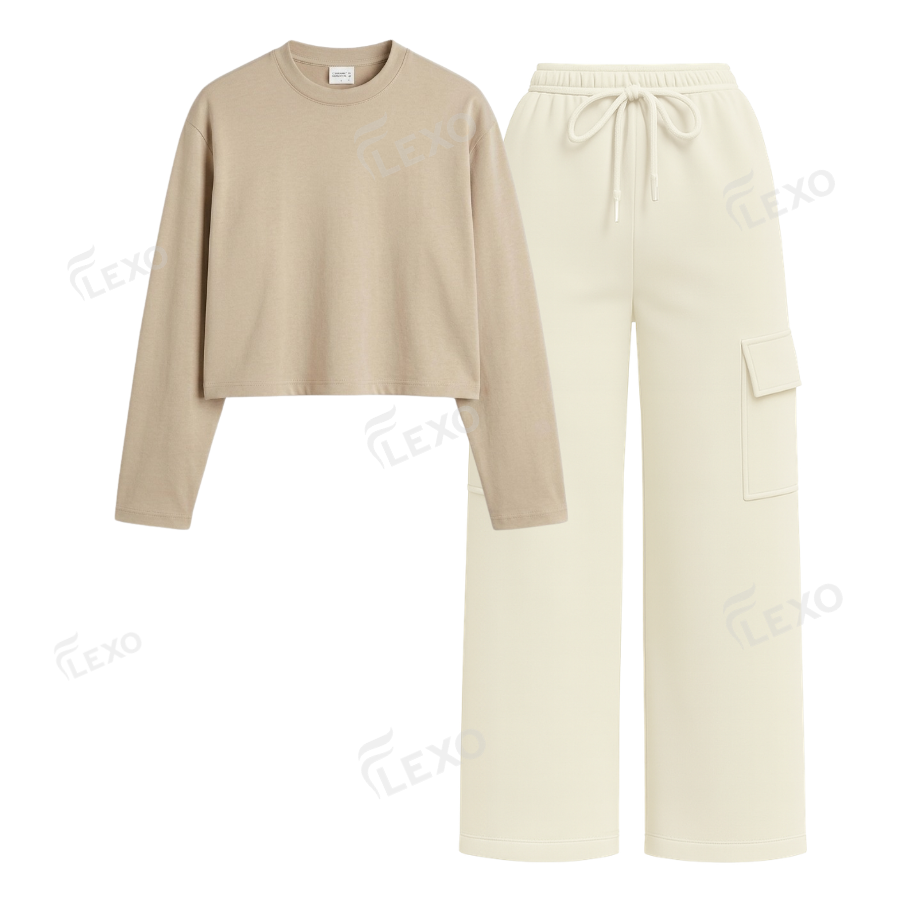 Cream Cargo With Crop Full Sleeves T-Shirt Secondary image