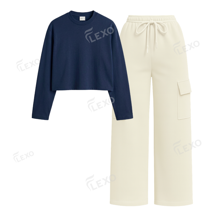 Cream Cargo With Crop Full Sleeves T-Shirt
