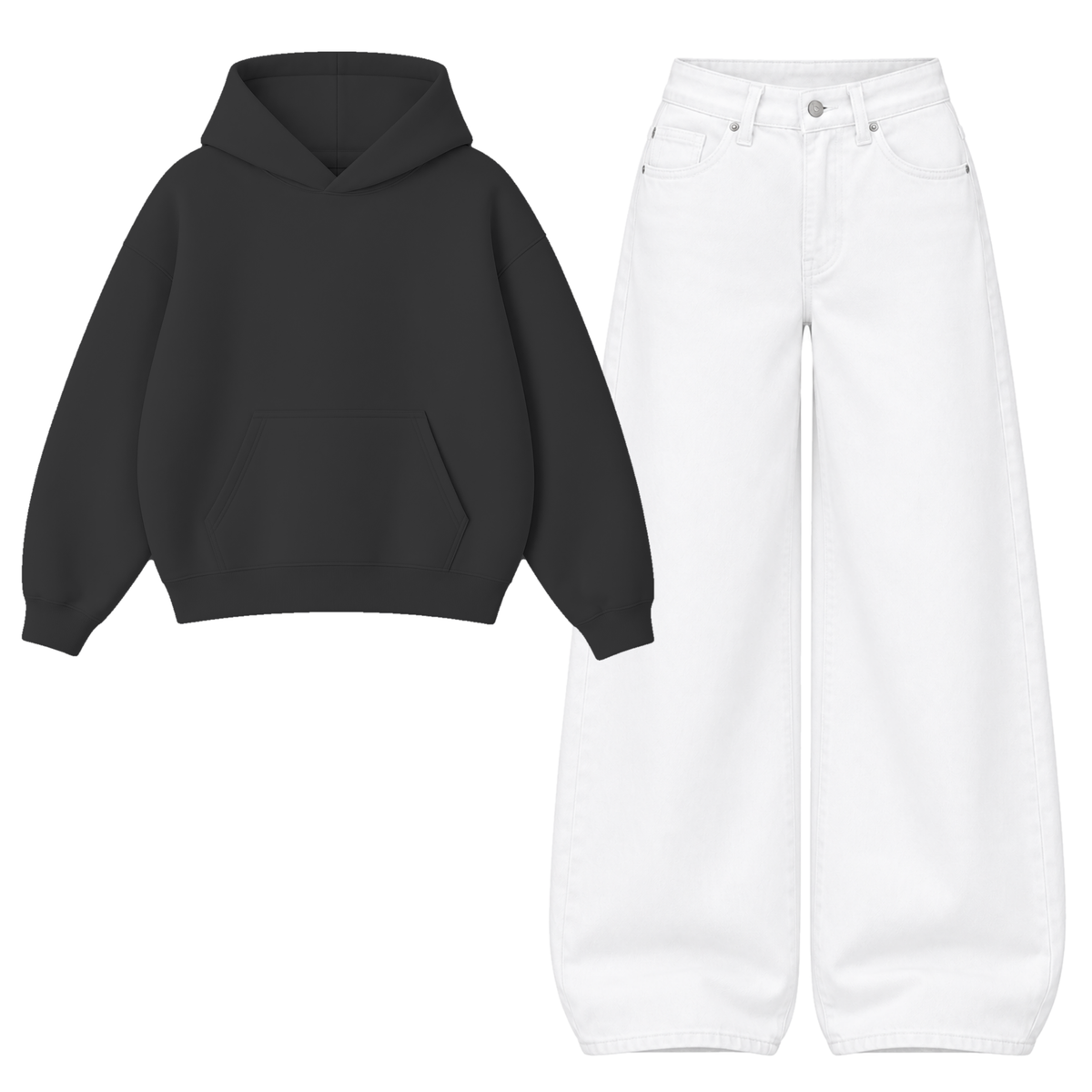White Baggy Jeans With Oversized Hoodie