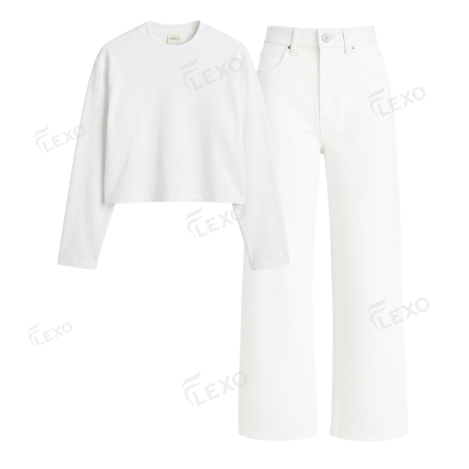 White Wide Leg Jeans With Crop Full Sleeves T-Shirt