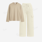 Cream Cargo With Full Sleeves T-Shirt