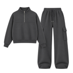 Charcoalgrey Straight Leg Cargo With Oversized Mockneck Sweatshirt