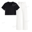 White Wide Leg Jeans With Crop V-Neck T-Shirt