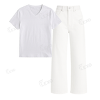 White Wide Leg Jeans With V-Neck T-Shirt