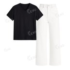 White Wide Leg Jeans With V-Neck T-Shirt