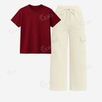 Cream Cargo With Regular T-Shirt